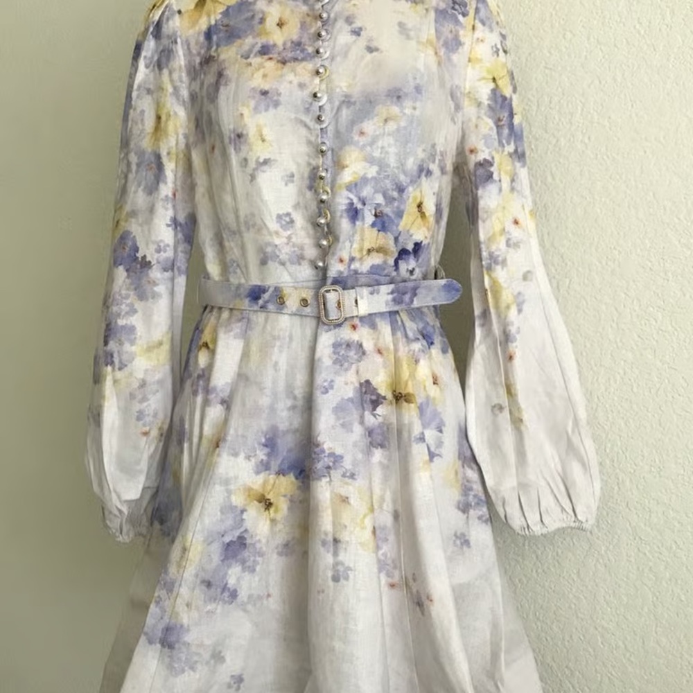 Zimmermann Long Sleeve Floral Dress - Blue and Yellow